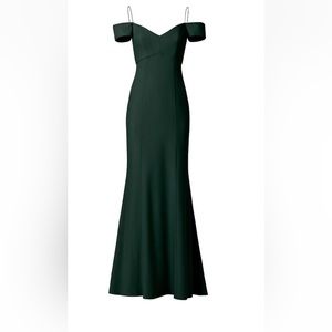Amsale bridesmaids dress, off the shoulder, floor length, hunter green, size 6